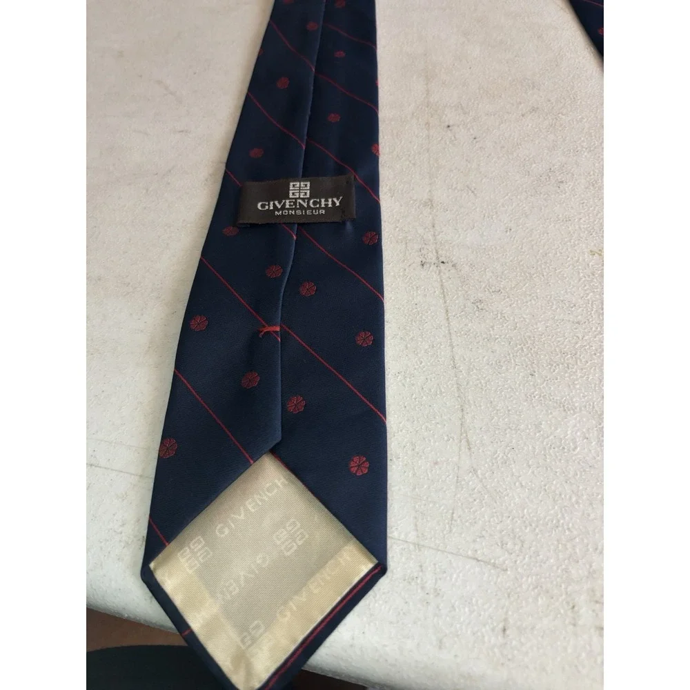 Vintage Givenchy Monsieur Tie Silk Blend‎ Blue Red Geometric Stripe
